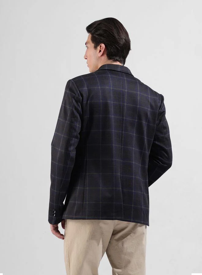 ذا انديان كراج كو Men Comfort Fit Checked Notch Collar Full Sleeves Blazer
